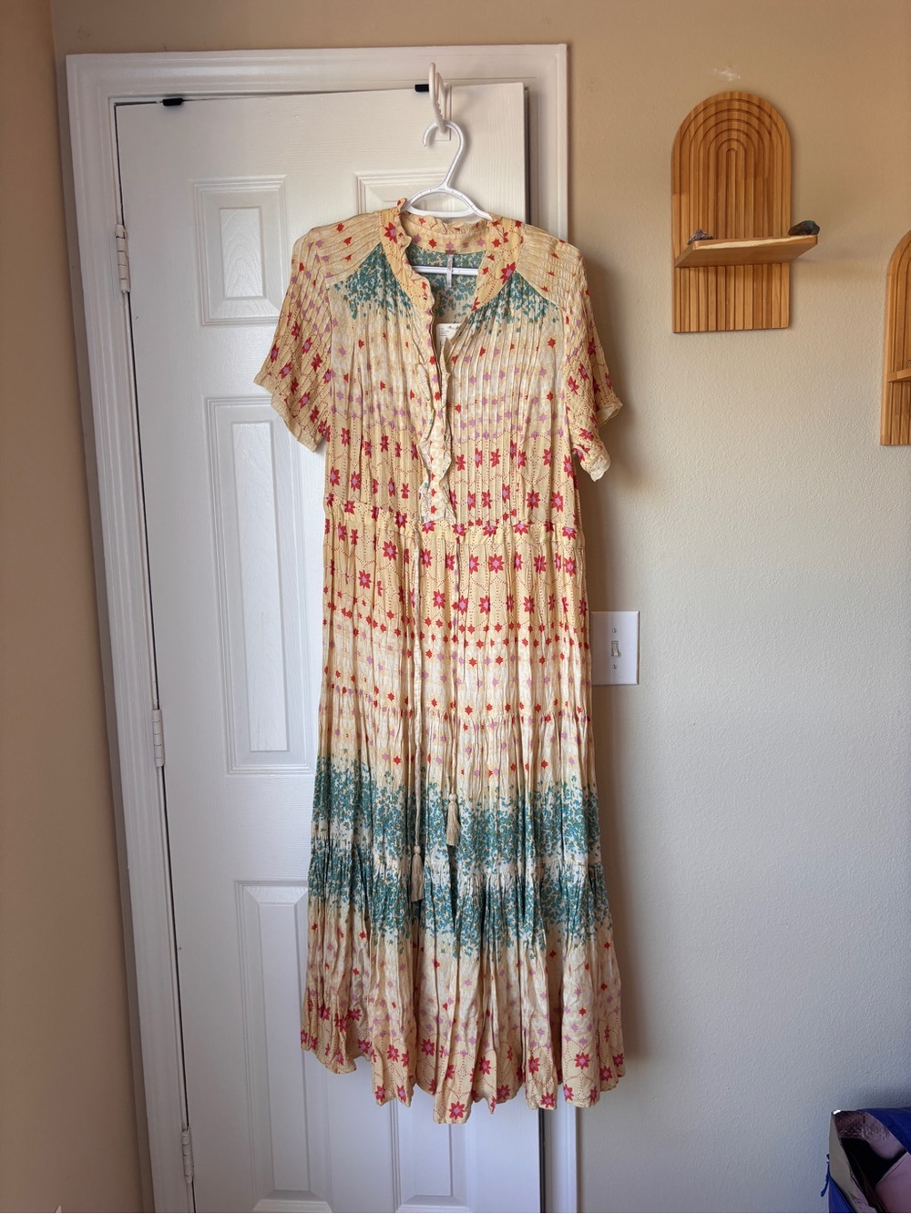 Spell Cream Maxi Dress with Teal and Pink Floral Print